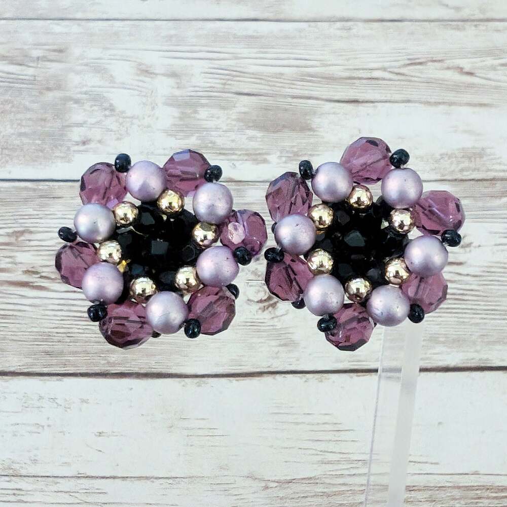 Vintage Clip On Earrings Stunning Large Purple Tones Statement